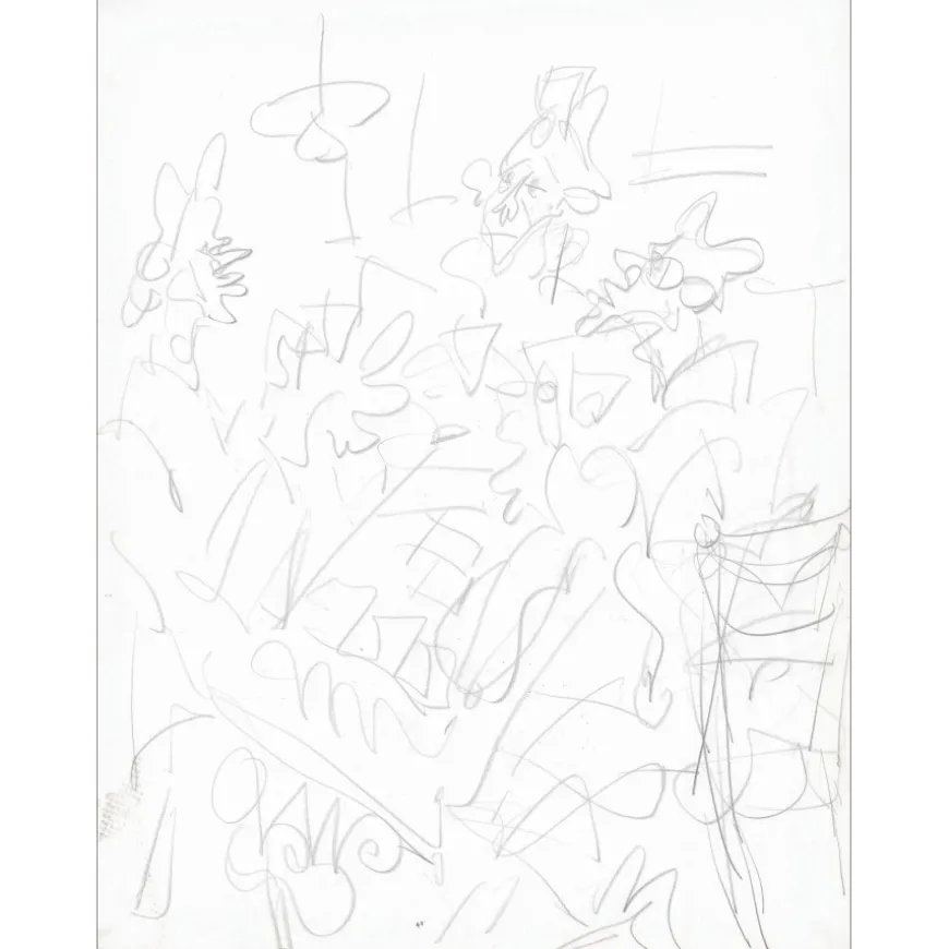 GEN PAUL - Dessin original au crayon "Trois personnages" 62x49cm