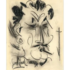 GEN PAUL - Dessin original au fusain "Portrait de Django Reinhard" 30x23cm - 1950