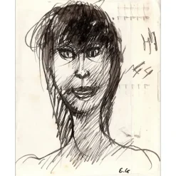 GOERG Edouard  - Dessin original à l'encre "Portrait de femme" 14x12cm