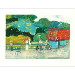 GORRITI Gilles - Lithographie originale "Promenade au parc" 56x76cm