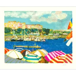 GORRITI Gilles - Lithographie originale "Bateaux au port" 56x71cm