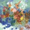 GOUR Michèle - Lithographie originale "Le bouquet de fleurs"  63x63cm