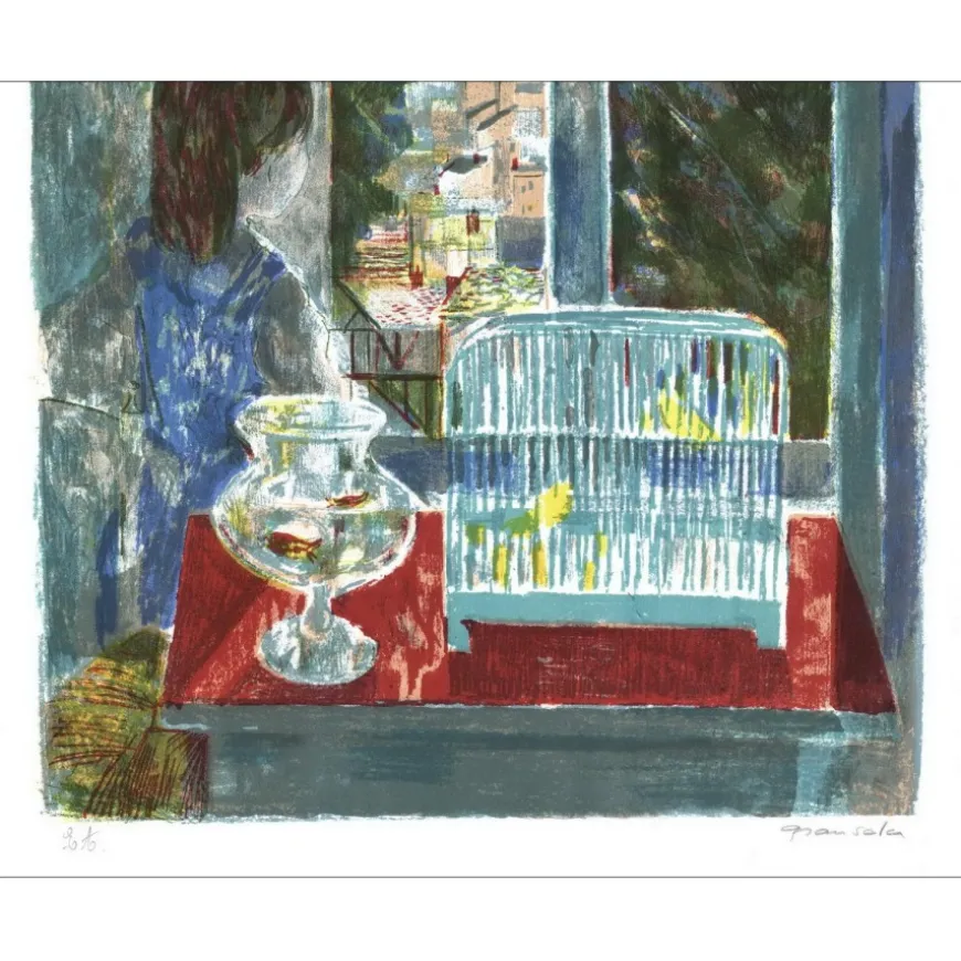 GRAU-SALA Emilio - Lithographie originale "La cage aux oiseaux" 66x50cm