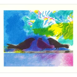 GUIRAMAND Paul - Lithographie originale "Les Oiseaux" 47x56cm - 1990