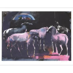 GUIRAMAND Paul - Lithographie originale "Les Chevaux" 57x76cm