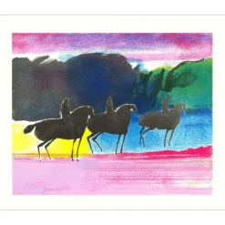 GUIRAMAND Paul - Lithographie originale "Les cavaliers" 46x56cm - 1990