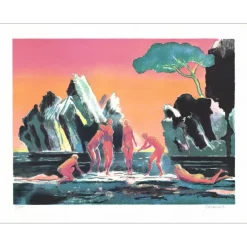 GUIRAMAND Paul - Lithographie originale "Personnages" 50x65cm