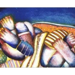 HADAD Abraham - Lithographie originale "La plage" 50x65cm