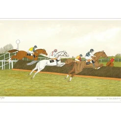 HADDELSEY Vincent - Lithographie originale "Le steeple-chase à Auteuil 2" 37x54 cm - 1985 - Signée et Numérotée