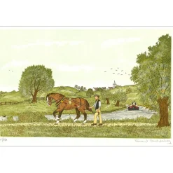 HADDELSEY Vincent - Lithographie originale "Le halage" 37x54 cm - 1985 - Signée et Numérotée