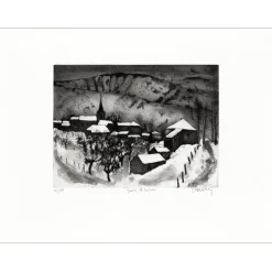 HALLEZ Jacques - Gravure originale "Soir d'hiver" 50x65cm