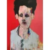 HASCH Victor - Huile sur Toile "Portrait au fond rouge et rose" 130x89cm (60P) - 2012