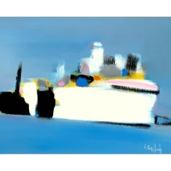 HASCH Victor - Peinture à l'acrylique sur papier "Marine Cannes (v2)" 49x64cm - 1986