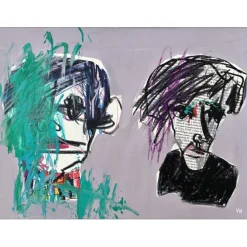 HASCH Victor - Peinture à l'acrylique "Basquiat vs Warhol, Gris" 54x73cm