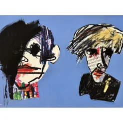 HASCH Victor - Peinture à l'acrylique "Basquiat vs Warhol, Bleu" 50x70cm