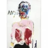 HASCH Victor - Peinture originale à l'acrylique et collages sur carton "Personnage en rose" 60x40cm - 2012