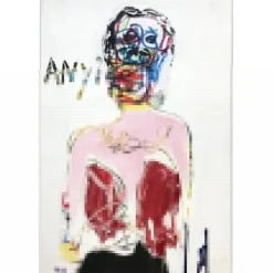 HASCH Victor - Peinture originale à l'acrylique et collages sur carton "Personnage en rose" 60x40cm - 2012