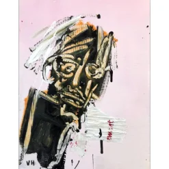 HASCH Victor - Peinture originale à l'acrylique et collages sur carton "Andy Warhol" 52x39cm - 2012