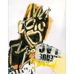 HASCH Victor - Peinture originale à l'acrylique et collages sur carton "JM Basquiat" 52x39cm - 2012