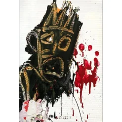 HASCH Victor - Peinture originale à l'acrylique et collages sur carton "JM Basquiat" 51x33cm - 2012