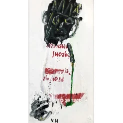 HASCH Victor - Peinture originale à l'acrylique et collages sur carton "JM Basquiat" 43x22cm - 2012