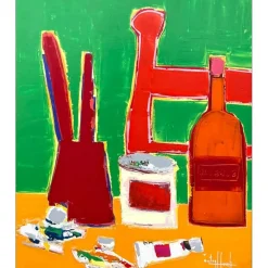 HASCH Victor - Peinture originale à l'acrylique sur toile "Atelier de l'artiste" 65x54cm (15F) - 1991