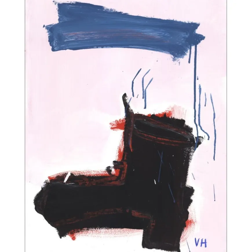 HASCH Victor - Peinture originale à l'acrylique sur papier "Composition" 65x50cm