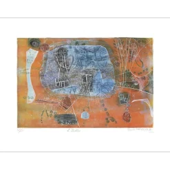 HASEGAWA Shoichi - Gravure originale et méthode Hayter "L’Île bleue" 58x76cm