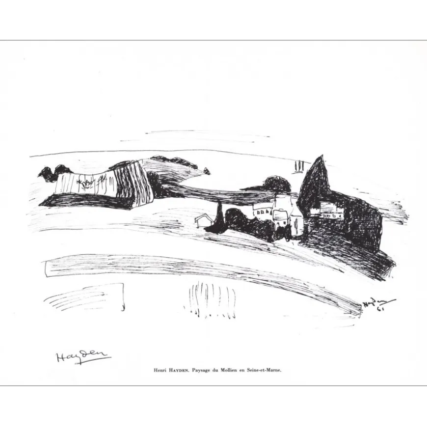 HAYDEN Henri - Lithographie signée au crayon "Paysage du Mollien en S/Marne" 27x21cm - 1961