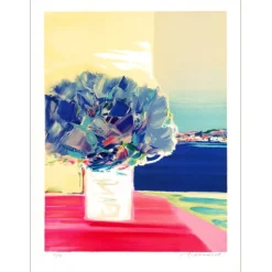 HEMERET Claude - Lithographie originale "Bouquet de fleurs dans un vase" 60x45cm