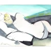 HILAIRE Camille - Aquarelle originale "Femme de dos à la plage" 24x31cm