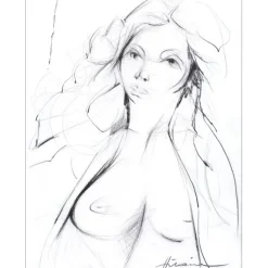 HILAIRE Camille - Dessin au crayon et fusain "Portrait de femme" 31x24cm