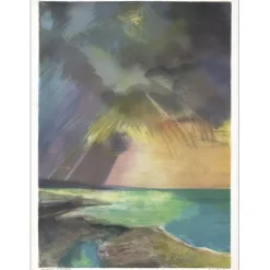 HILAIRE Camille - Lithographie originale "Coucher de Soleil sur la Mer" - 76x56cm
