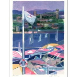 HILAIRE Camille - Lithographie originale "Côte d'Azur, Cannes, le Suquet" 50x37cm