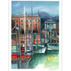HILAIRE Camille - Lithographie originale "Côte d'Azur, Le Port de Nice" 50x37cm