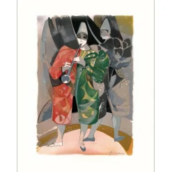 HILAIRE Camille - Lithographie originale "Le cirque, le clown musicien"  Vélin 74x53cm