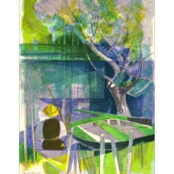 HILAIRE Camille - Lithographie originale "Pêcheur sur le Giessen" 40x29cm - 1975
