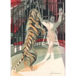 HILAIRE Camille - Lithographie originale "Le cirque, le dompteur et le tigre" 53x37cm