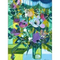 HILAIRE Camille - Peinture originale à la gouache "Bouquet de fleurs" 62x43cm