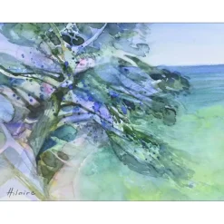 HILAIRE Camille - Peinture originale à l'aquarelle et gouache "Bord de mer" 30x40cm