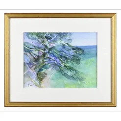 HILAIRE Camille - Peinture originale à l'aquarelle et gouache "Bord de mer" 30x40cm