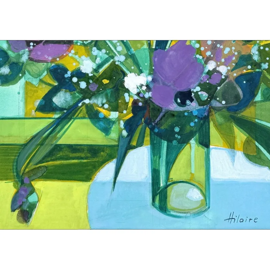 HILAIRE Camille - Peinture originale à la gouache "Bouquet de fleurs" 62x43cm