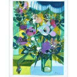 HILAIRE Camille - Peinture originale à la gouache "Bouquet de fleurs" 62x43cm