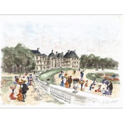 HUCHET Urbain - Lithographie originale "Paris, Le jardin du Luxembourg" 54x76cm