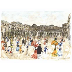 HUCHET Urbain - Lithographie originale "Paris, le palais royal" 54x76cm