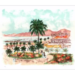 HUCHET Urbain - Lithographie originale "Côte d'Azur, Le Lavandou" 50x65cm