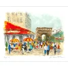 HUCHET Urbain - Lithographie originale "Paris, Champs Elysées" 38x52cm