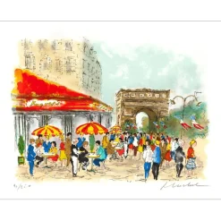 HUCHET Urbain - Lithographie originale "Paris, Champs Elysées" 38x52cm