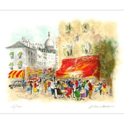 HUCHET Urbain - Lithographie originale "Paris, Montmartre" 38x52cm