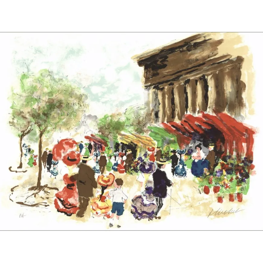 HUCHET Urbain - Lithographie originale "Paris, jour de marché" 54x76cm